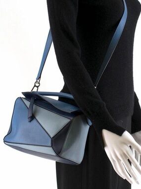 Blue Loewe puzzle bag small tricolor color block